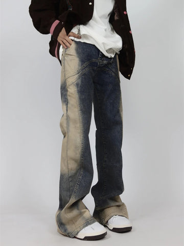 Aidase S-3XL Jeans for Men Contrast Color Hip Hop American Style Popular Teenagers All-match Daily Vitality Simple Baggy Mops Trousers aidase-shop